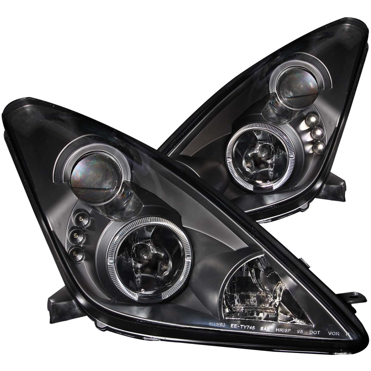 ANZO 2000-2005 Toyota Celica Projector Headlights w/ Halo Black - 121387 for 2000-2005 Toyota Celica - front view