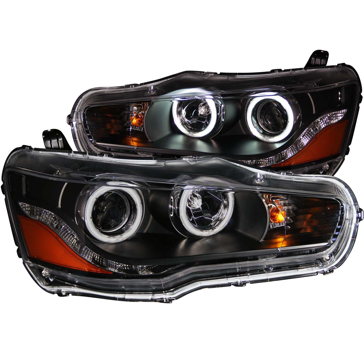 ANZO 2008-2015 Mitsubishi Lancer Projector Headlights w/ Halo Black (CCFL) - 121428 for 2008-2015 Mitsubishi Lancer - front v