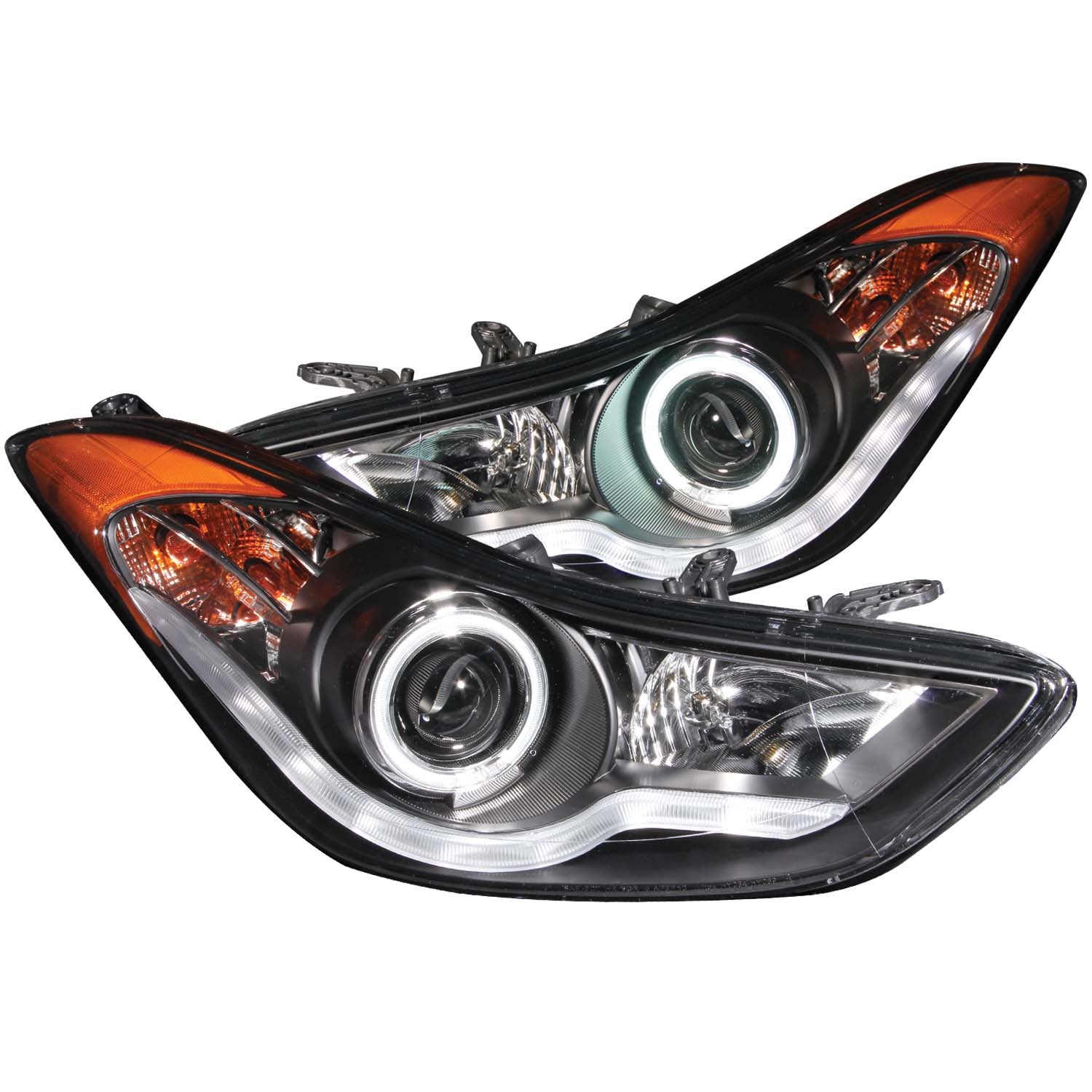 ANZO 2011-2014 Hyundai Elantra Projector Headlights w/ Halo Black (CCFL) - 121456 for 2011-2014 Hyundai Elantra - front view