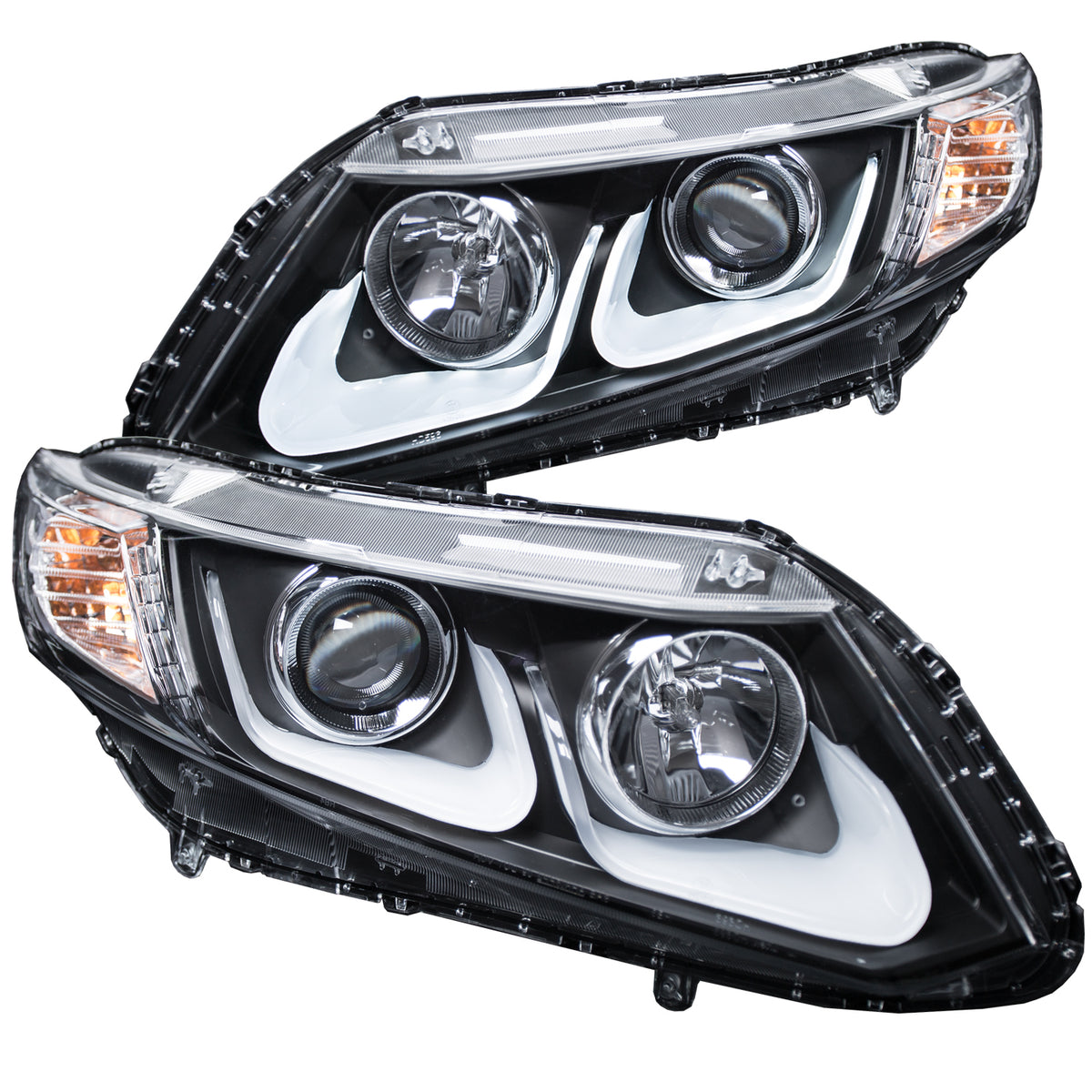 ANZO 2012-2015 Honda Civic Projector Headlights w/ U-Bar Black - 121479 for 2012-2015 Honda Civic - front view