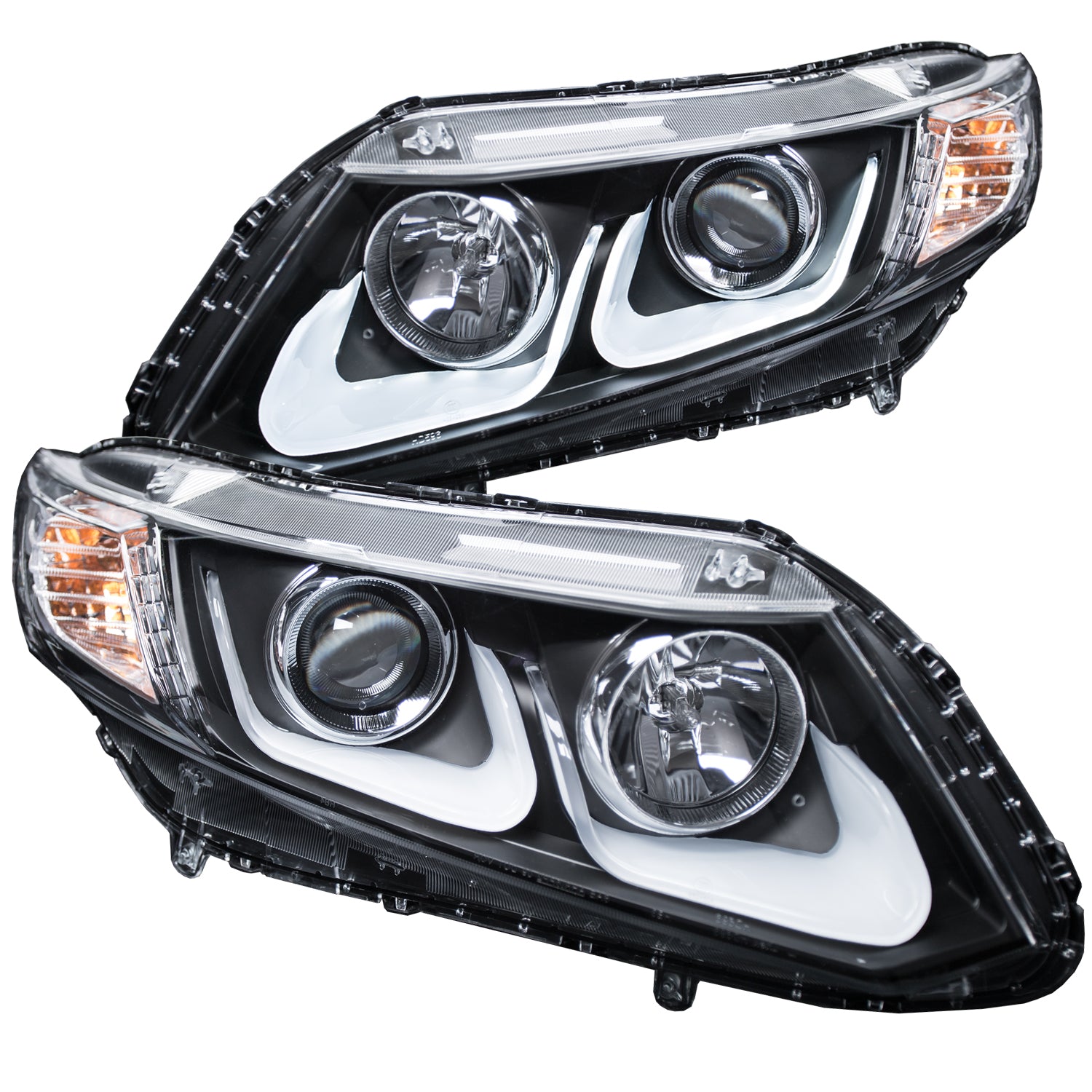 ANZO 2012-2015 Honda Civic Projector Headlights w/ U-Bar Black - 121479 for 2012-2015 Honda Civic - front view