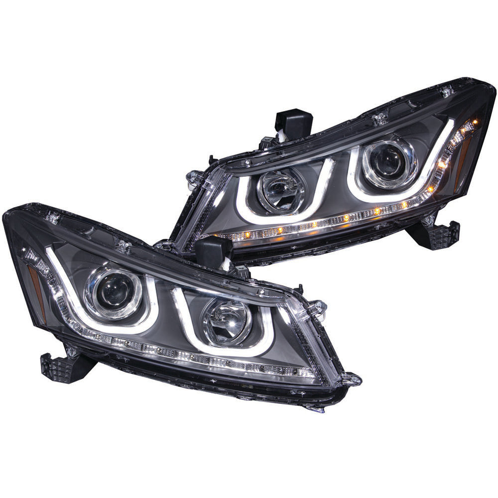 ANZO 2008-2012 Honda Accord Projector Headlights w/ U-Bar Black - 121483 for 2008-2012 Honda Accord - front view