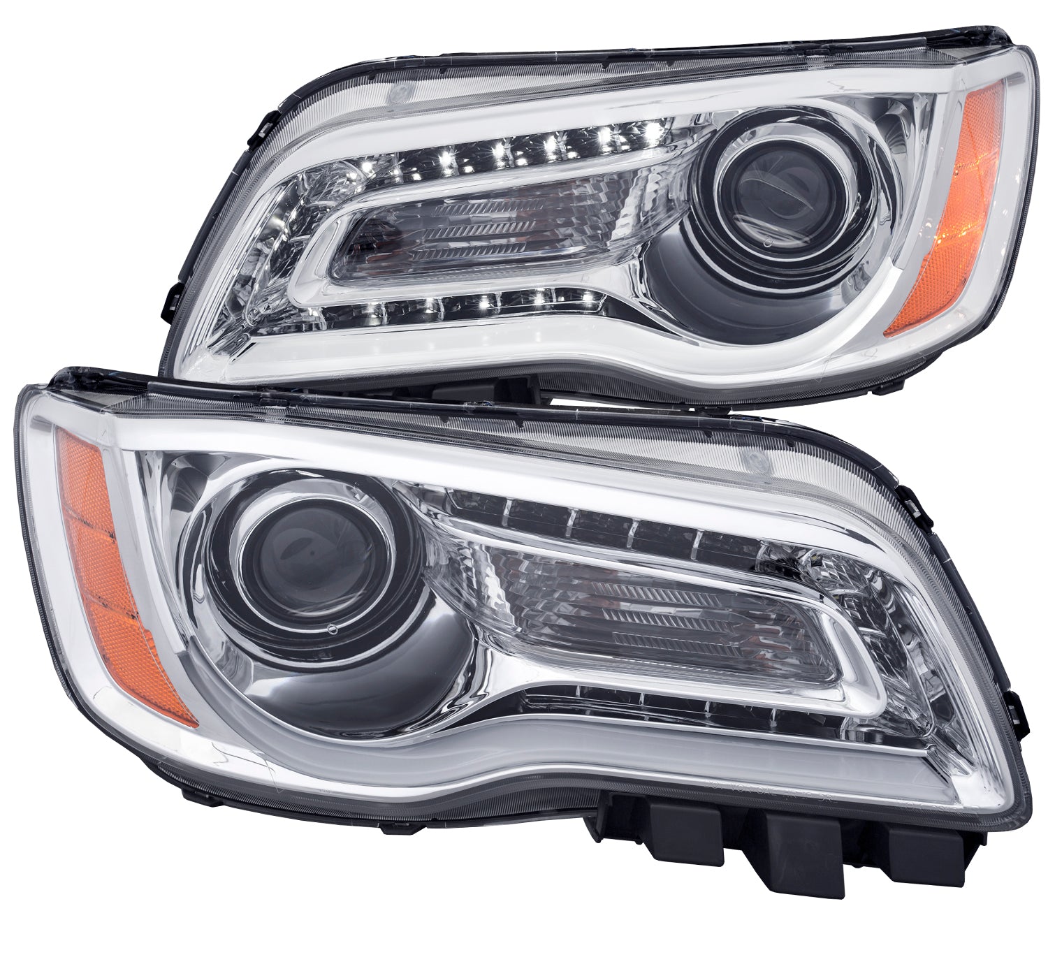 ANZO 2011-2014 Chrysler 300 Projector Headlights w/ Plank Style Design Chrome - 121494 for 2011-2014 Chrysler 300 - front vie