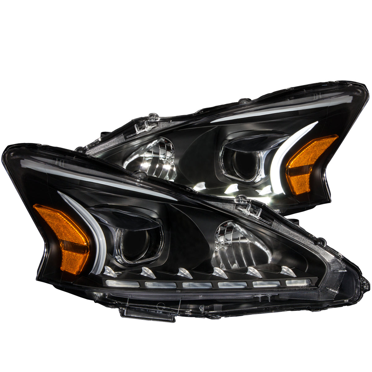 ANZO 2013-2014 Nissan Altima Projector Headlights w/ Plank Style Design Black - 121500 for 1993-2015 Nissan Altima - front vi