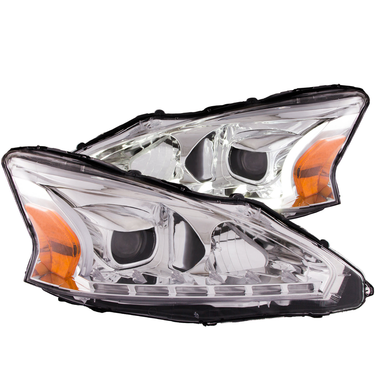 ANZO 2013-2014 Nissan Altima Projector Headlights w/ Plank Style Design Chrome - 121501 for 1993-2015 Nissan Altima - front v