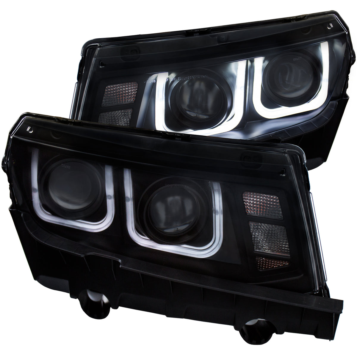 ANZO 2014-2015 Chevrolet Camaro Projector Headlights w/ U-Bar Black - 121508 for 2014-2015 Chevrolet Camaro - front view