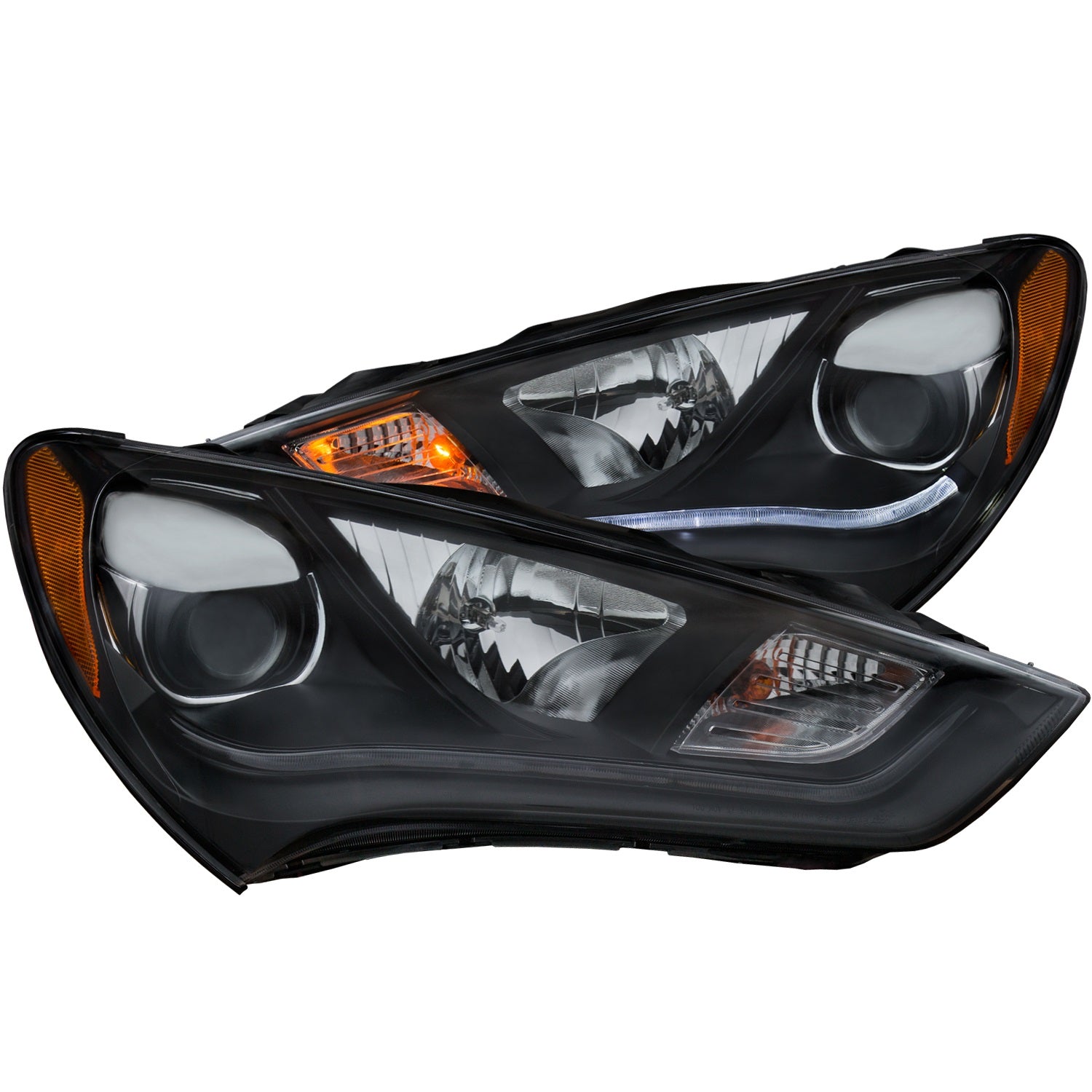 ANZO 2013-2015 Hyundai Genesis Projector Headlights w/ Plank Style Design Black (HID Compatible) - 121511 for 2013-2016 Hyund
