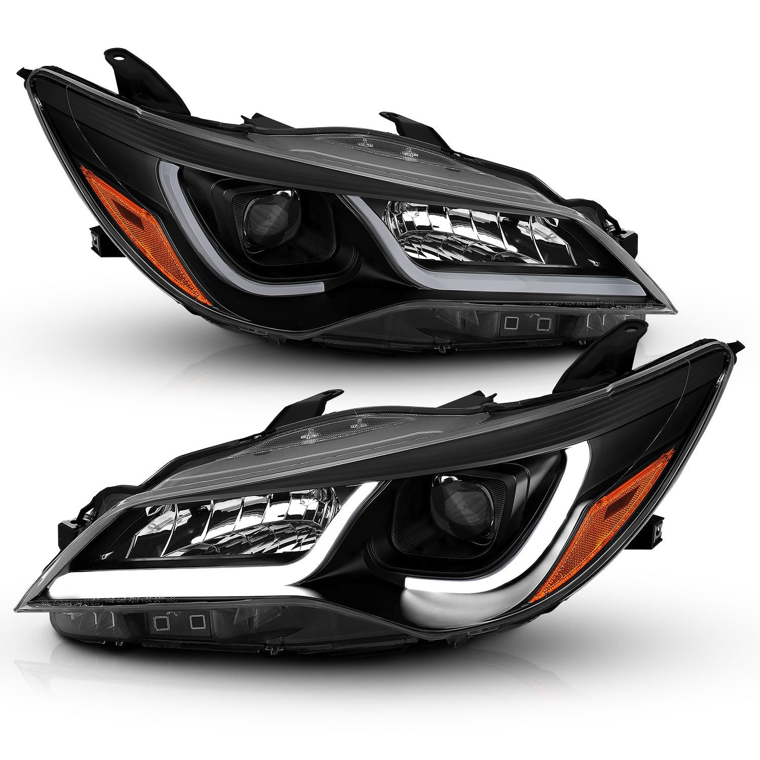 ANZO Projector Headlights With Plank Style Design Black w/Amber 15-16 Toyota Camry (4DR) - 121518 for 2015-2017 Toyota Camry 