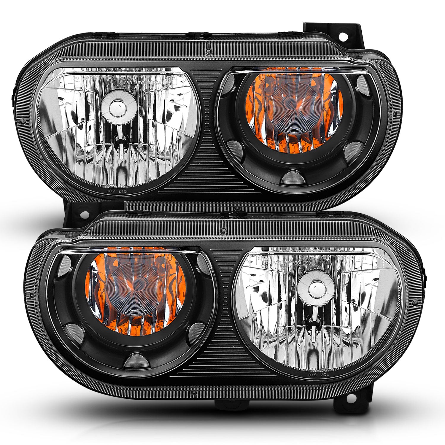 ANZO 2008-2014 Dodge Challenger Crystal Headlights Black - 121526 for 2008-2014 Dodge Challenger - front view