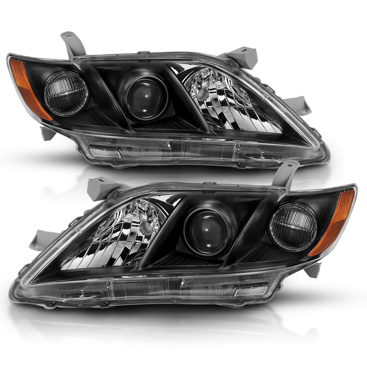 ANZO 2007-2009 Toyota Camry Projector Headlight Black Amber - 121539 for 2007-2011 Toyota Camry - front view