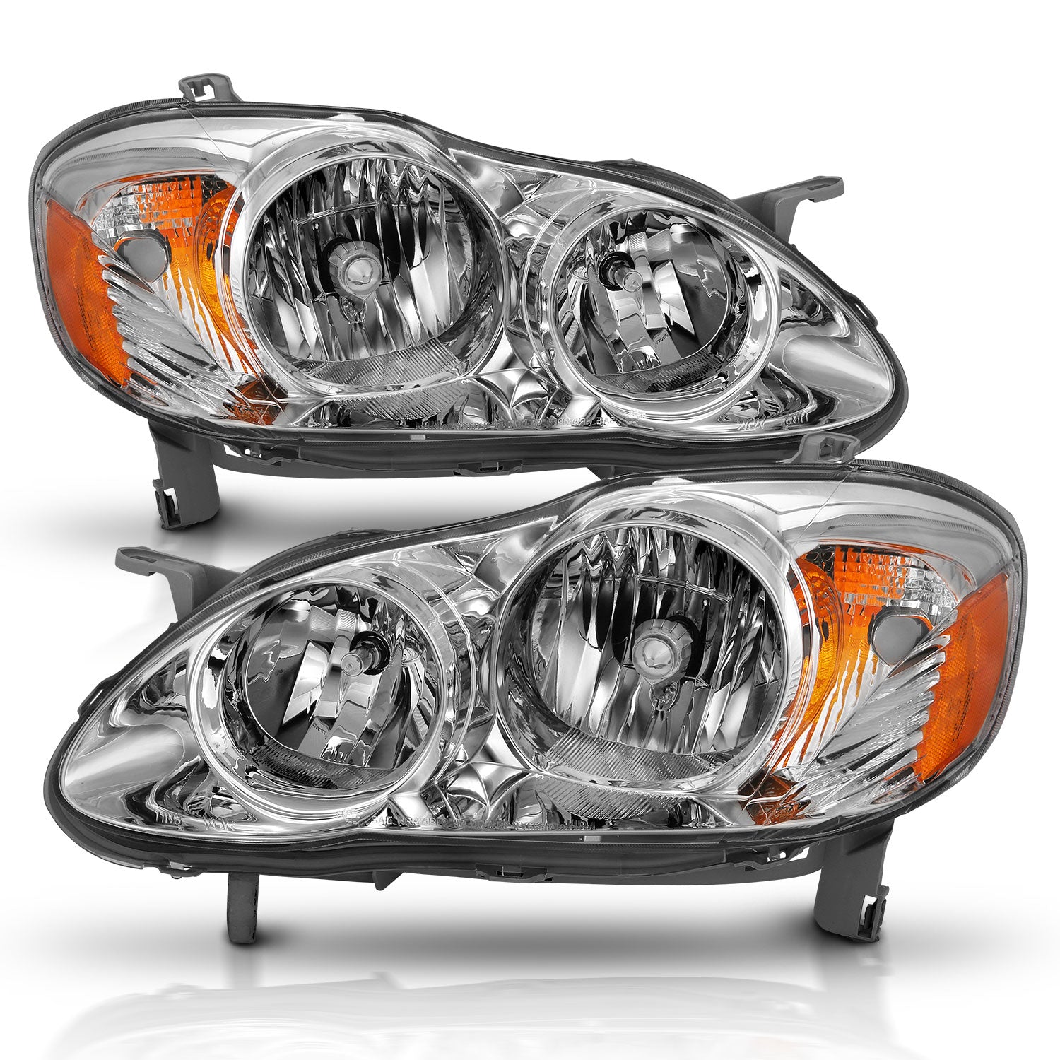 ANZO 2005-2008 Toyota Corolla Crystal Headlight Chrome Amber - 121540 for 2005-2008 Toyota Corolla - front view