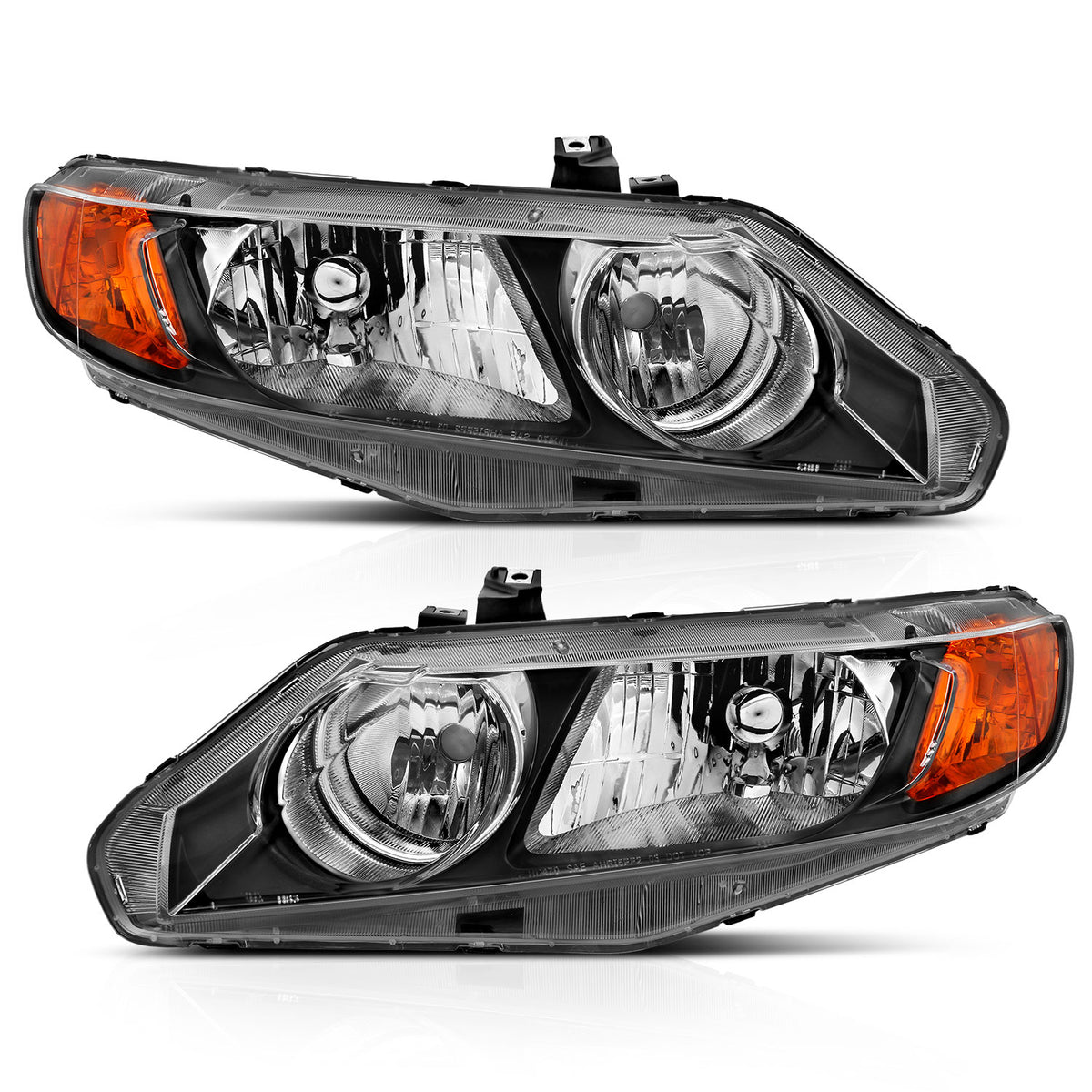 ANZO 2006-2011 Honda Civic 4 Door Crystal Headlight Black Amber (OE Replacement) - 121547