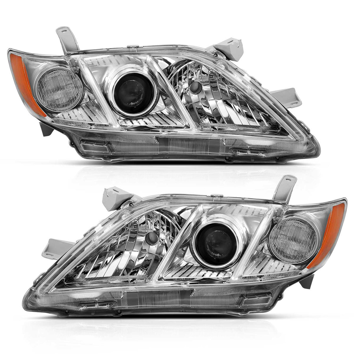 ANZO 2007-2009 Toyota Camry Projector Headlight Chrome Amber (OE Replacement) - 121551