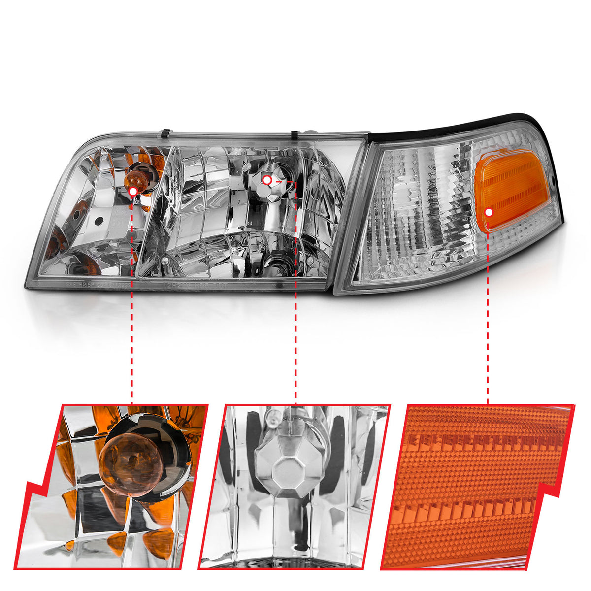 ANZO 1998-2005 Ford Crown Victoria Crystal Headlight Chrome With Bumper Light (OE) - 121556