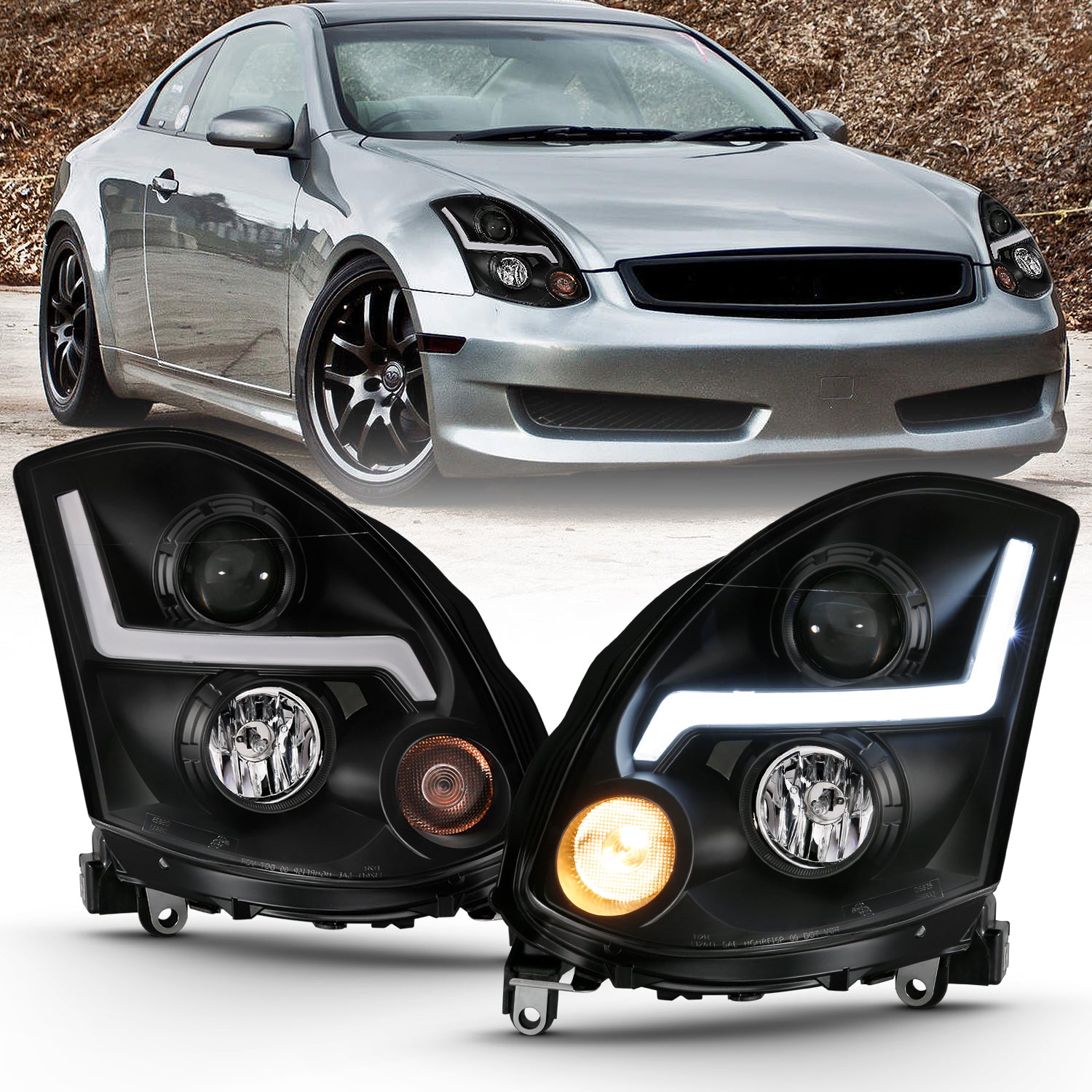 ANZO 2003-2007 Infiniti G35 Projector Headlight Plank Style Black (HID Compatible, No HID Kit ) - 121557 for 2003-2007 INFINI