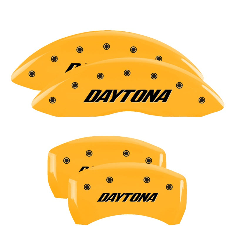 MGP 4 Caliper Covers Engraved Front &amp; Rear Daytona Yellow finish black ch - 12162SDAYYL