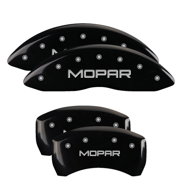MGP 4 Caliper Covers Engraved Front &amp; Rear MOPAR Black finish silver ch - 12162SMOPBK
