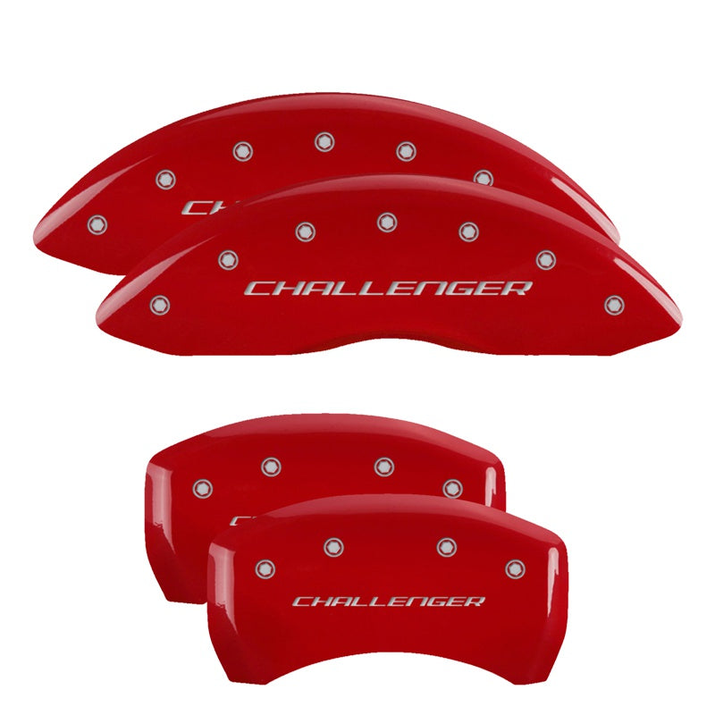 MGP 4 Caliper Covers Engraved Front &amp; Rear Block/Challenger Red finish silver ch - 12181SCLBRD