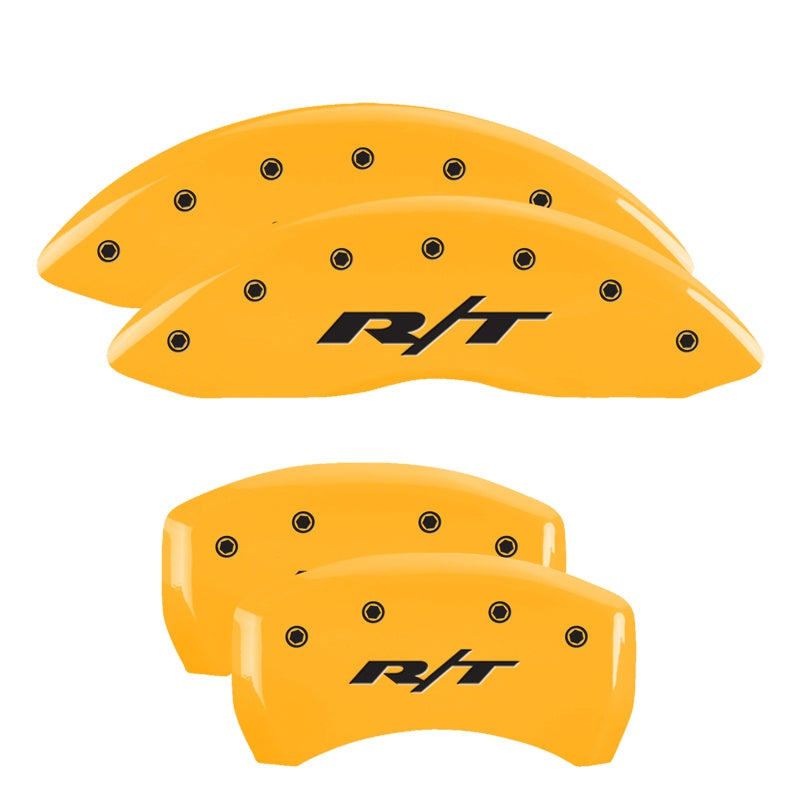 MGP 4 Caliper Covers Engraved Front &amp; Rear RT1-Truck Yellow finish black ch - 12181SRT1YL
