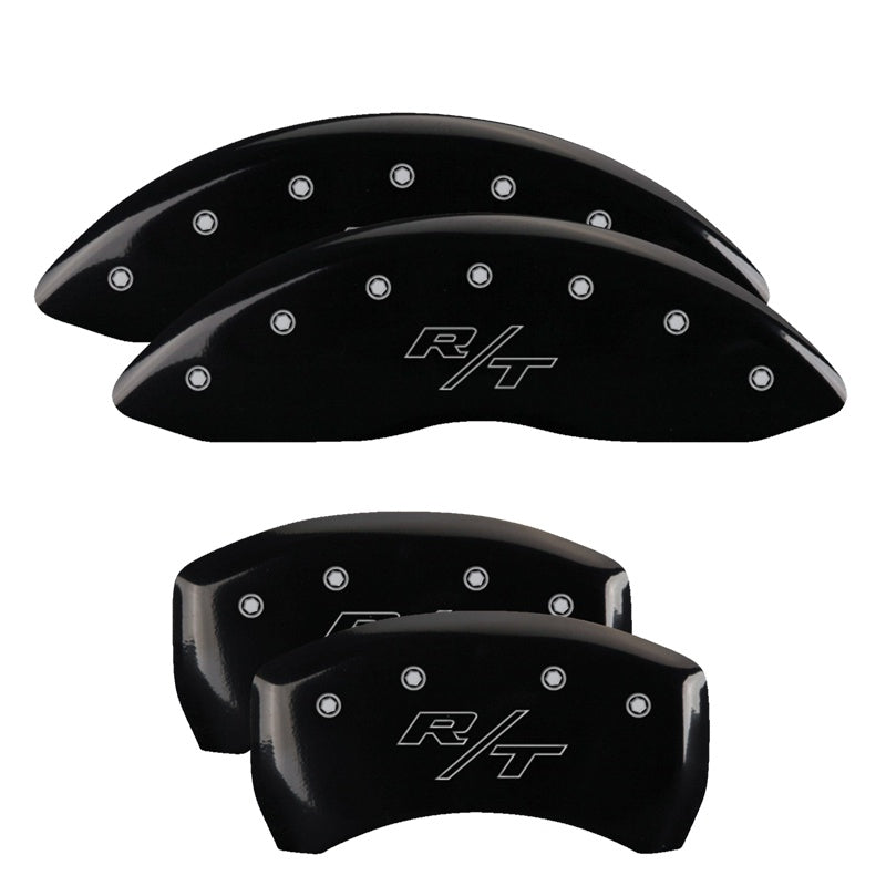 MGP 4 Caliper Covers Engraved Front &amp; Rear Vintage Style/RT Black finish silver ch - 12181SRTRBK