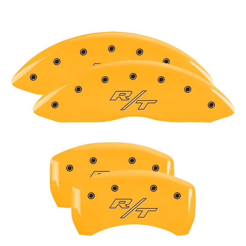 MGP 4 Caliper Covers Engraved Front &amp; Rear Vintage Style/RT Yellow finish black ch - 12181SRTRYL