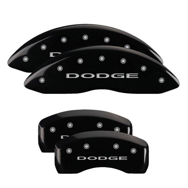 MGP 4 Caliper Covers Engraved Front &amp; Rear With out stripes/Dodge Black finish silver ch - 12192SDD4BK