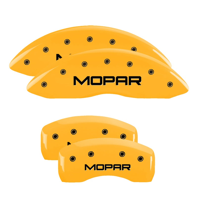 MGP 4 Caliper Covers Engraved Front &amp; Rear MOPAR Yellow finish black ch - 12192SMOPYL