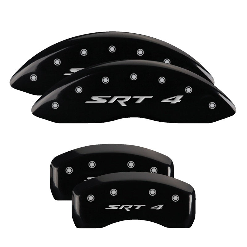 MGP 4 Caliper Covers Engraved Front &amp; Rear SRT4 Black finish silver ch - 12192SSR4BK