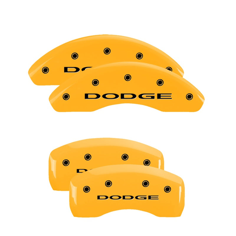 MGP 4 Caliper Covers Engraved Front &amp; Rear With out stripes/Dodge Yellow finish black ch - 12198SDD4YL