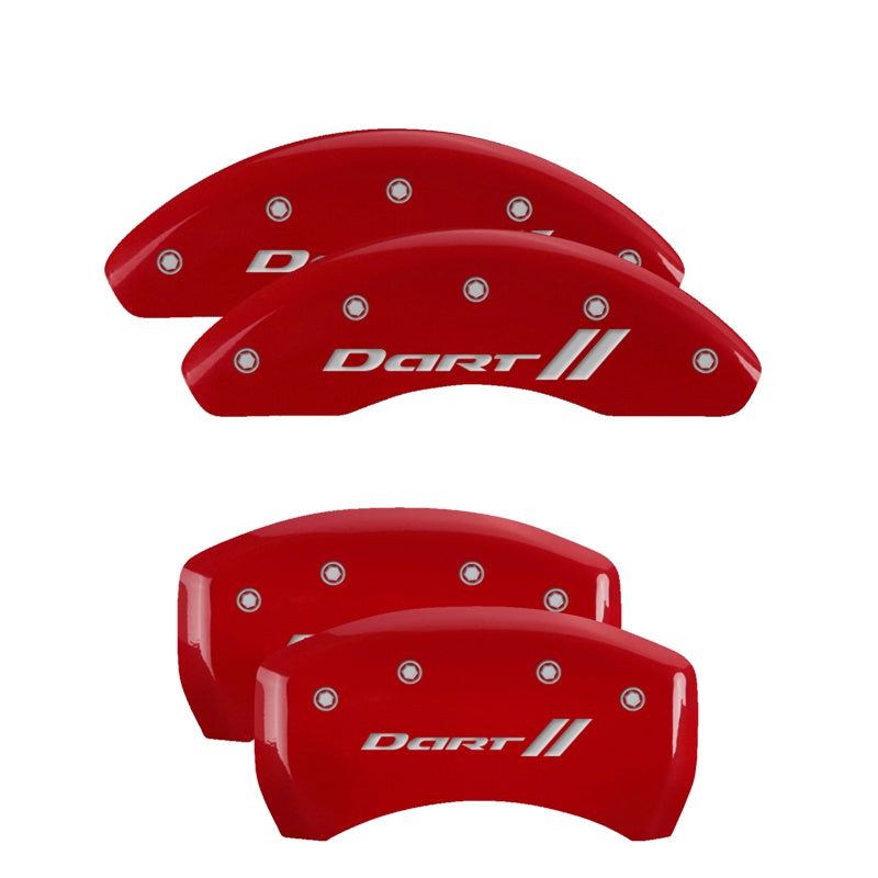 MGP 4 Caliper Covers Engraved Front &amp; Rear With stripes/Dart Red finish silver ch - 12199SDRTRD
