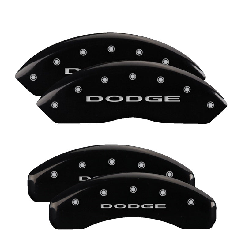 MGP 4 Caliper Covers Engraved Front &amp; Rear With out stripes/Dodge Black finish silver ch - 12200SDD4BK