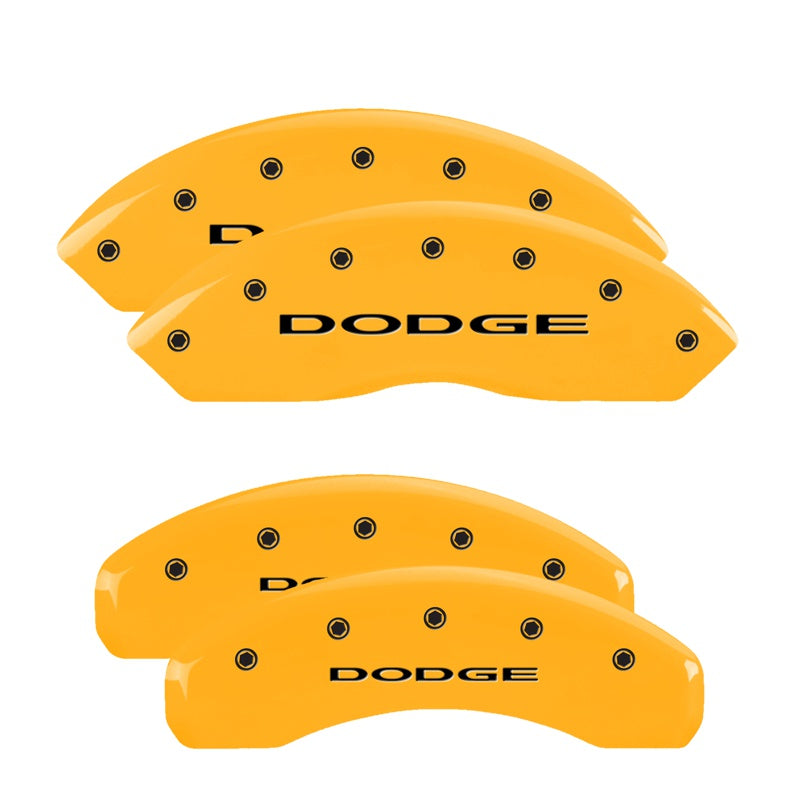 MGP 4 Caliper Covers Engraved Front &amp; Rear With out stripes/Dodge Yellow finish black ch - 12200SDD4YL