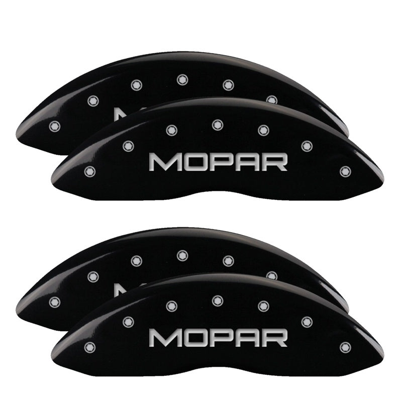 MGP 4 Caliper Covers Engraved Front &amp; Rear MOPAR Black finish silver ch - 12203SMOPBK