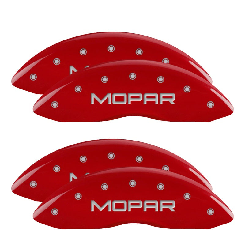 MGP 4 Caliper Covers Engraved Front &amp; Rear MOPAR Red finish silver ch - 12203SMOPRD