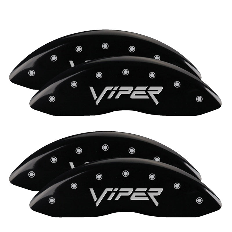 MGP 4 Caliper Covers Engraved Front &amp; Rear Gen 2/Viper Black finish silver ch - 12203SVIPBK