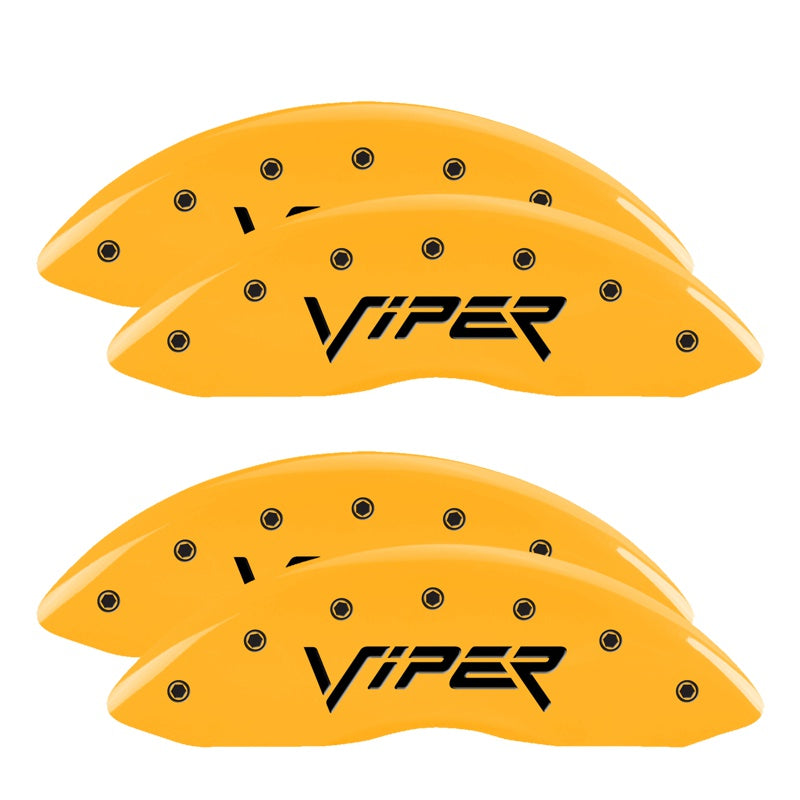 MGP 4 Caliper Covers Engraved Front &amp; Rear Gen 2/Viper Yellow Finish Black Ch - 12203SVIPYL
