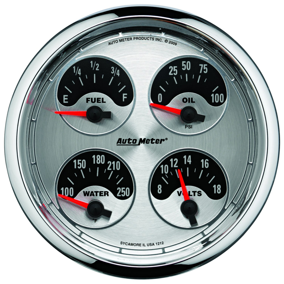 Autometer American Muscle SSE 100PSI/100-250 Deg F/8-18 Volt Oil Press/Water Temp/Volt/Fuel Gauge - 1225