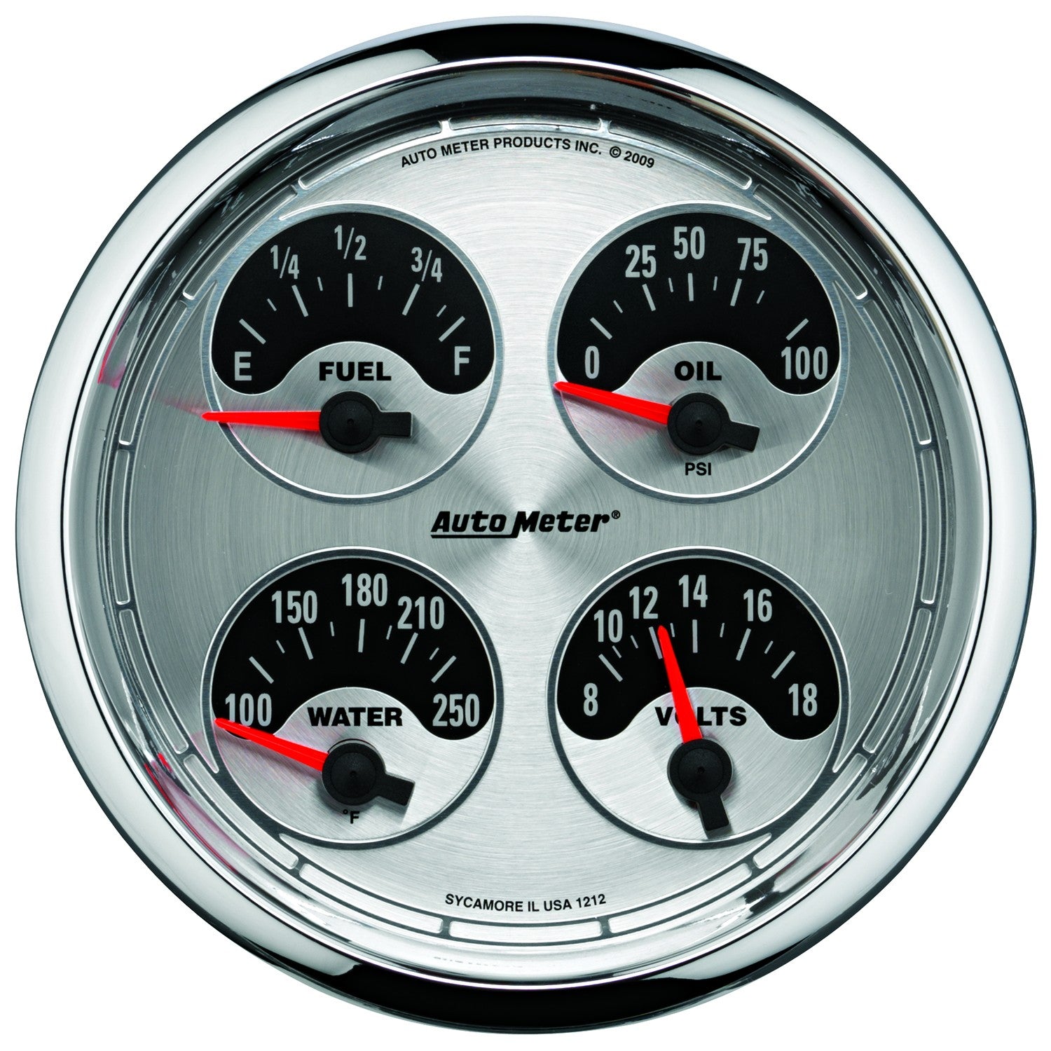 Autometer American Muscle SSE 100PSI/100-250 Deg F/8-18 Volt Oil Press/Water Temp/Volt/Fuel Gauge - 1225