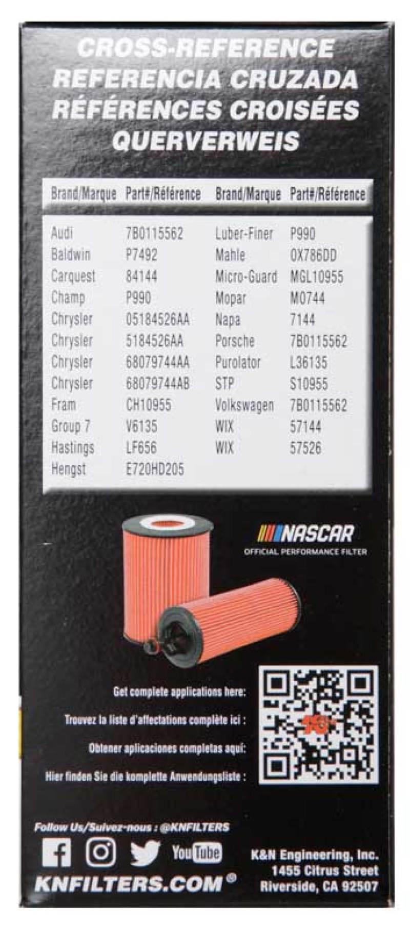 K&amp;N Performance Oil Filter for 11-13 Chrysler 200/300 3.6L / 11-13 Dodge Durango 3.6L - HP-7025