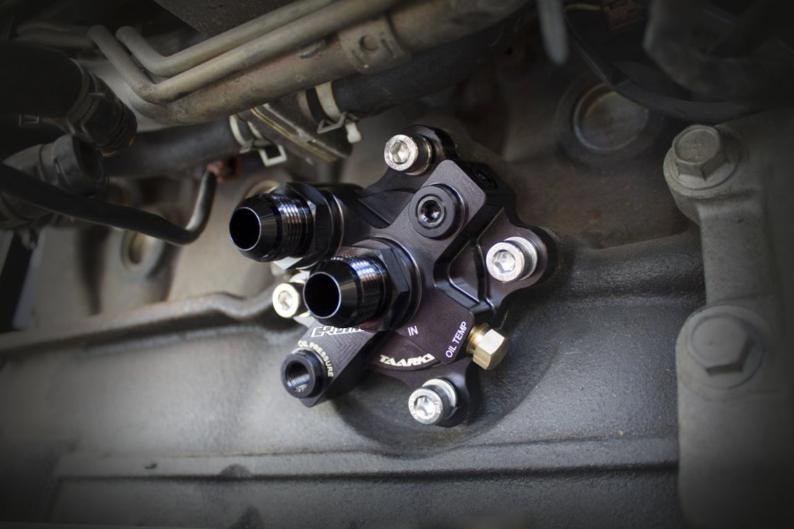 GReddy - GReddy x Taarks RB26 Specific Oil Cooler Filter Block Adapter, Remote Filter - 12428100