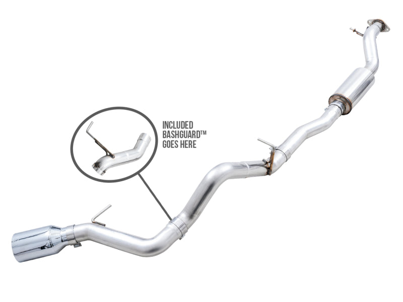 AWE Tuning 2021+ Ford Bronco 0FG Single Rear Exit Exhaust w/Chrome Silver Tip &amp; Bash Guard - 3015-22789