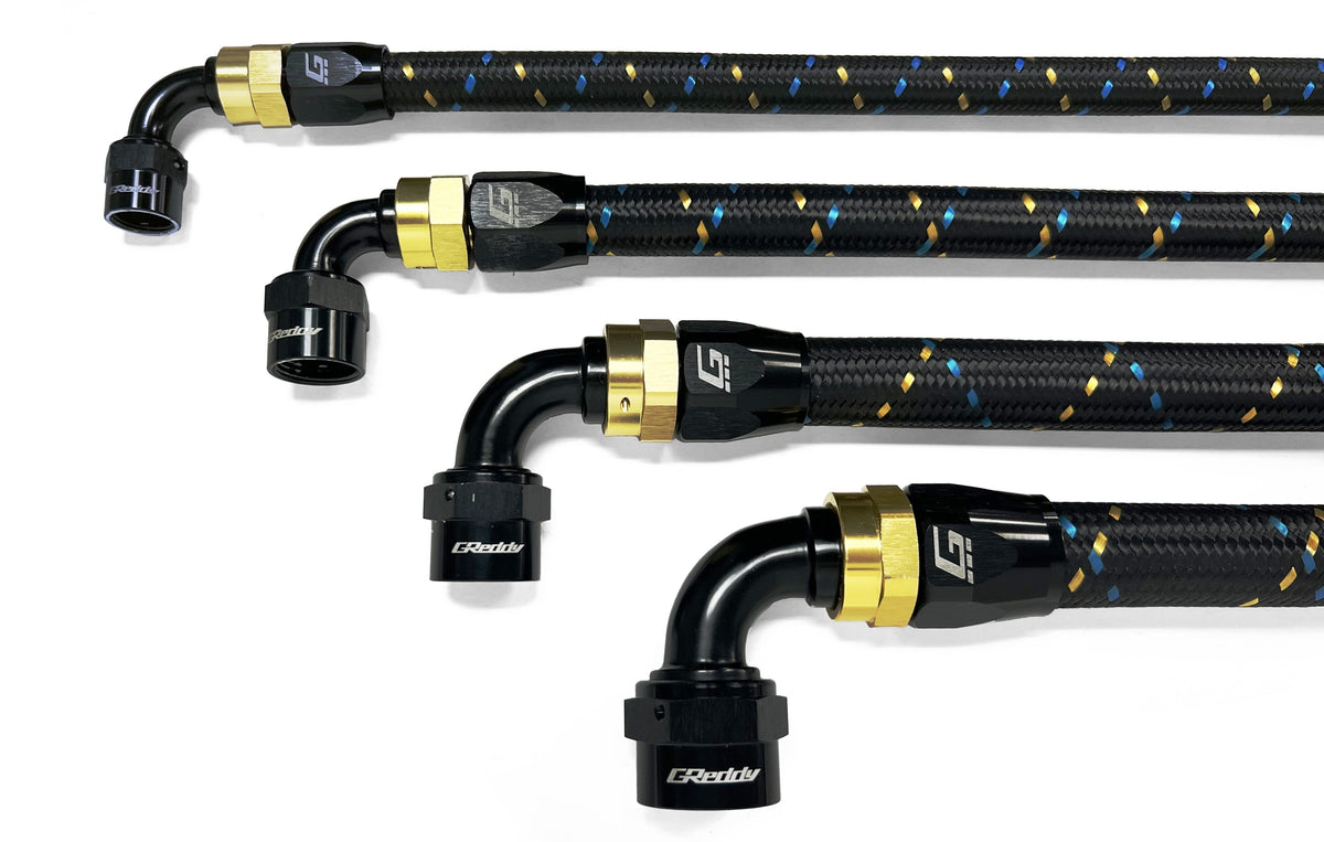 GReddy - GReddy -12 Nylon Braided Hose (per/ft) - Black / Gold / Blue - 12851200