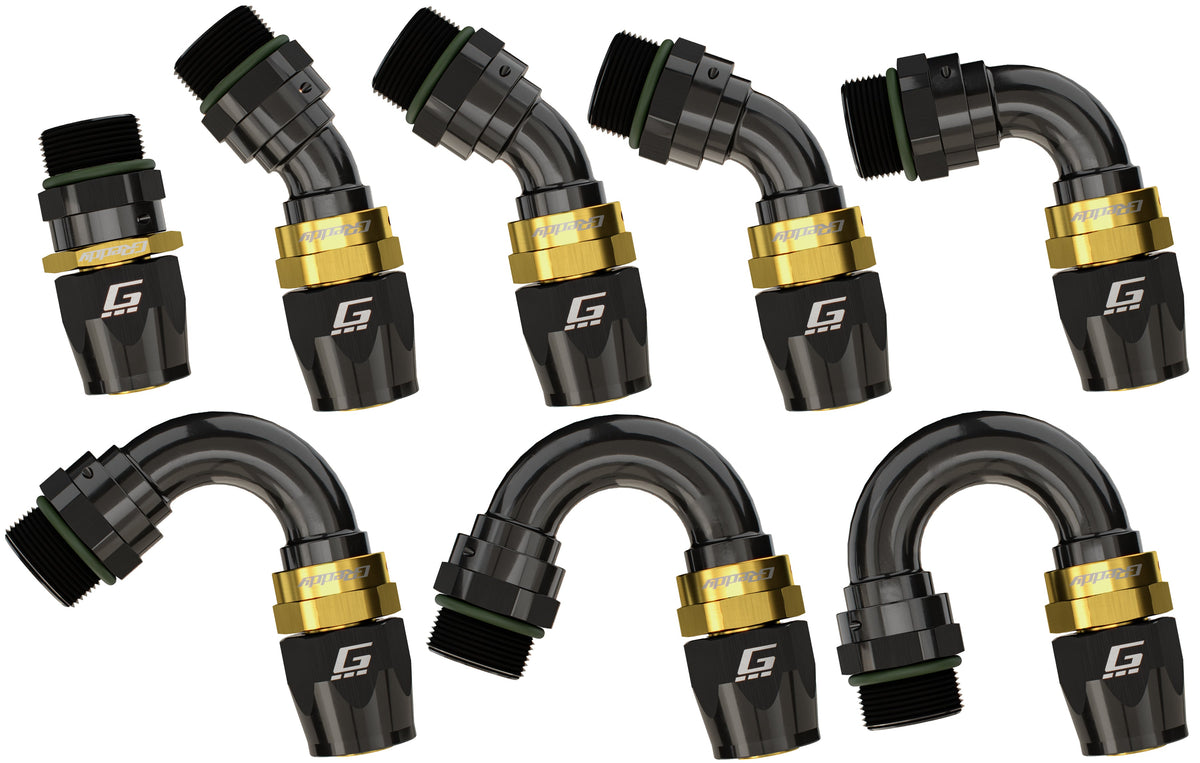 GReddy - GReddy -12 ORB male Swivel Hose End(s) - Black / Gold anodized - 12811245