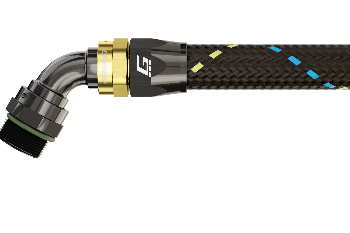 GReddy AN08 STRAIGHT ORB MALE BLACK/GOLD ANODIZED - 12810800