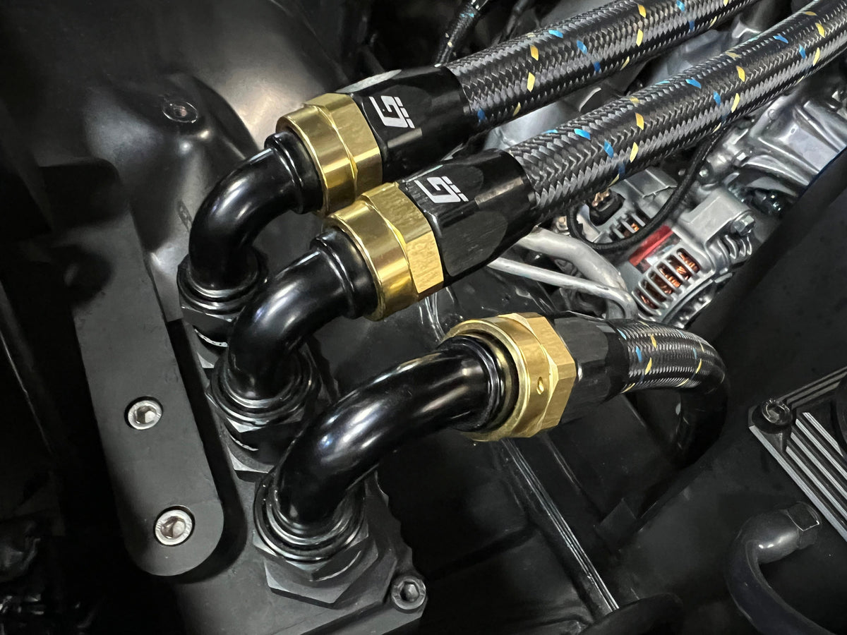 GReddy AN06 REUSABLE HOSE NYLON BRAIDED BLACK/GOLD/BLUE (PRICE PER FOOT) - 12850600