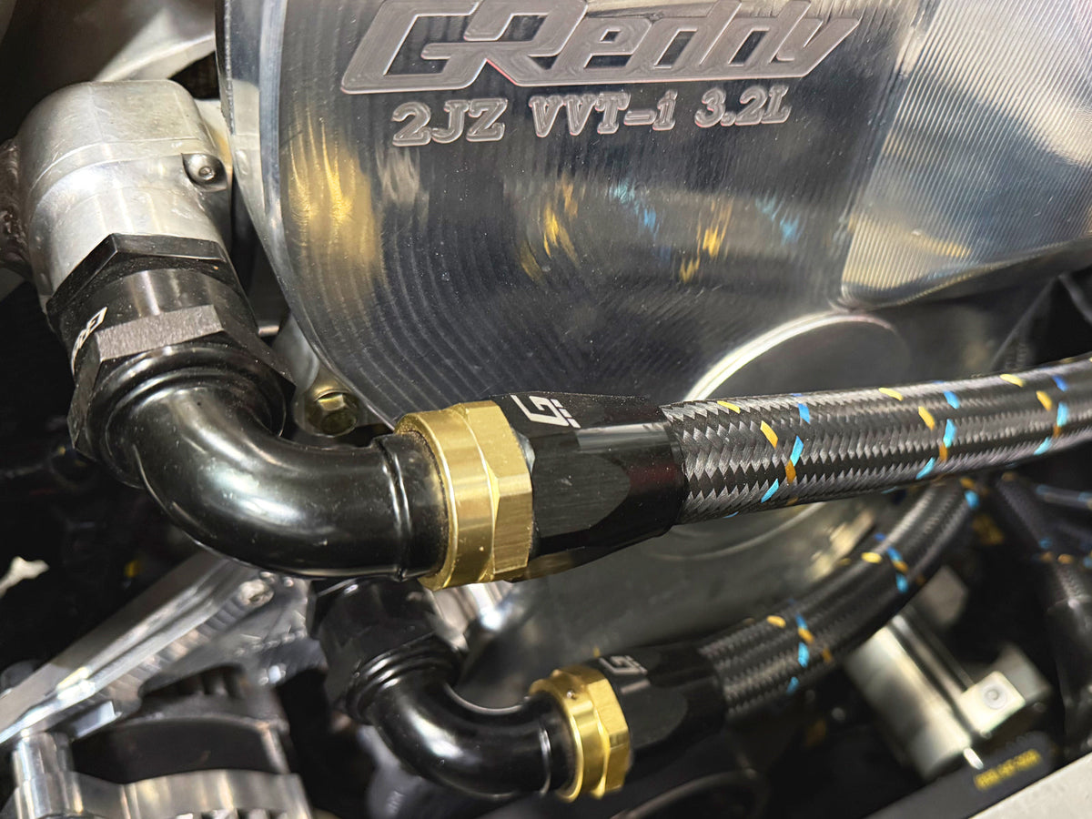 GReddy - GReddy -16 Nylon Braided Hose (per/ft) - Black / Gold / Blue - 12851600