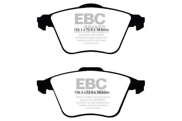EBC 07-13 Mazda 3 2.3 Turbo Greenstuff Front Brake Pads - DP21574 for 2006-2013 Volvo C70 - front view