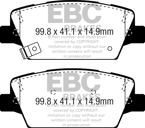EBC 2017+ Kia Cadenza 3.3L Greenstuff Rear Brake Pads - DP23086 for 2017-2020 Kia Cadenza - front view