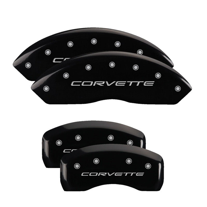 MGP 4 Caliper Covers Engraved Front &amp; Rear C5/Corvette Black finish silver ch - 13007SCV5BK