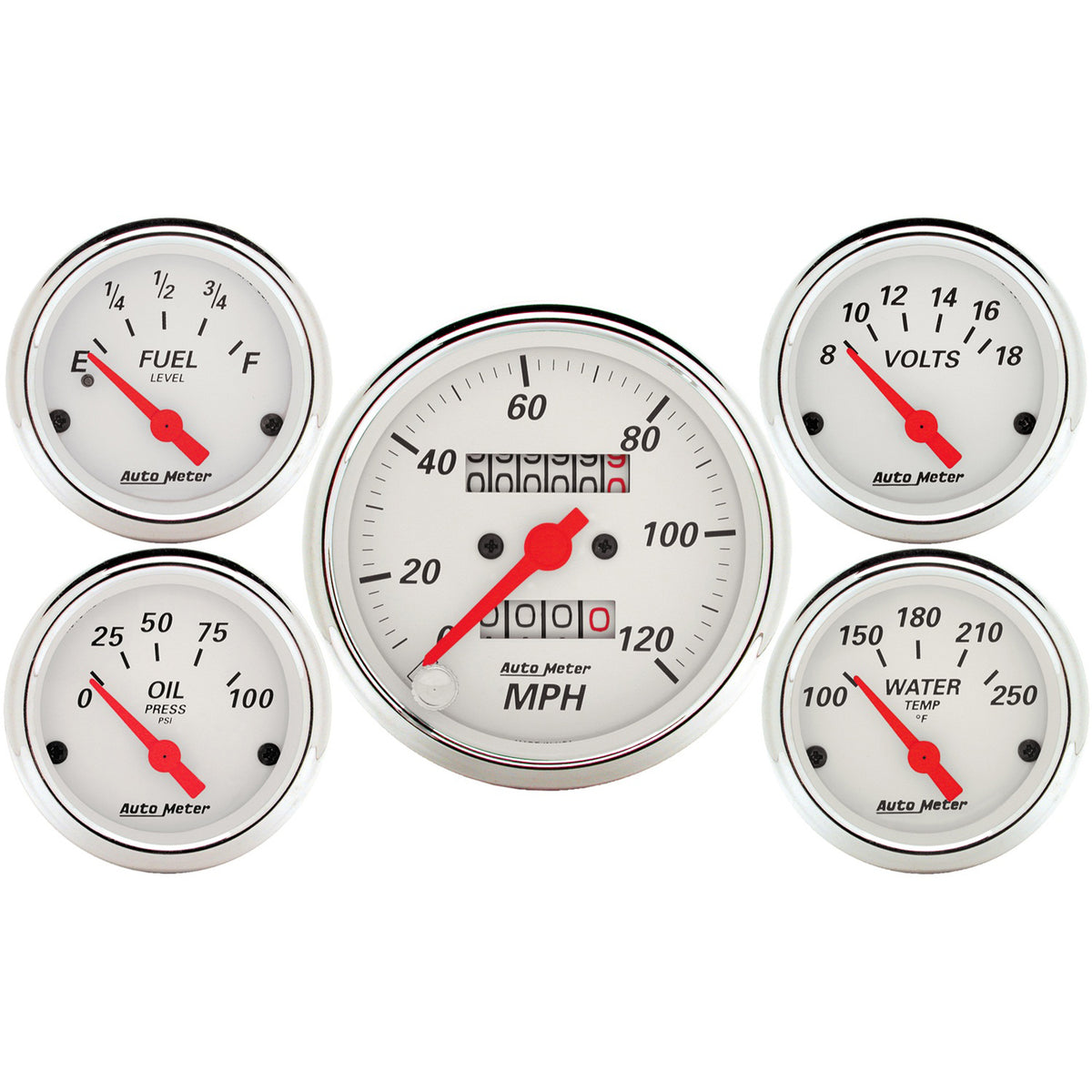 Autometer 5 piece Kit (Mech Speed/Elec Oil Press/Water Temp/Volt/Fuel Level) - 1300